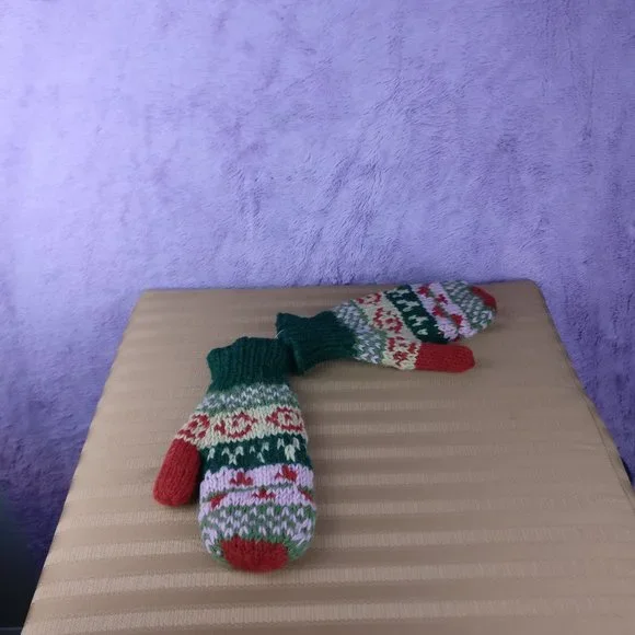 Fair Isle Wool Mittens 100%YAK Wool Fleece Lined Nordic Chunky Knit Mde in Nepal - Picture 9 of 11